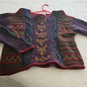 Woolrich Red and Blue Crew Neck Sweater with Textured Patterns